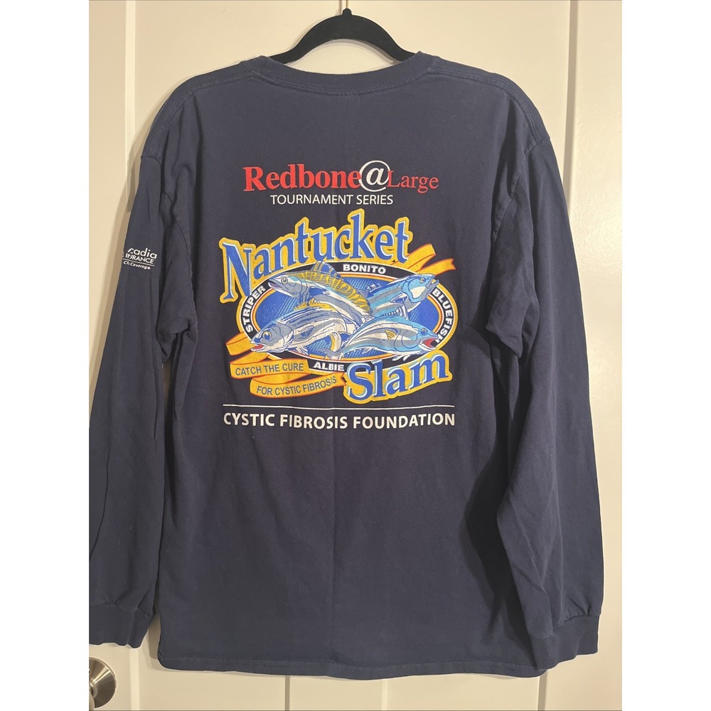 Gildan Men’s Fishing Tournament Longsleeve Tshirt Navy Large Nantucket Slam 2015
